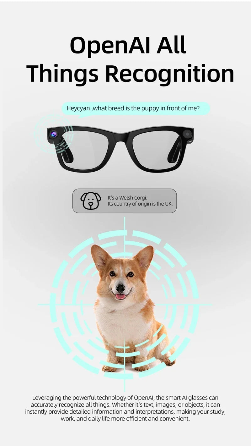 AI Smart Camera Glasses 6K HD 800W pixel Shooting Camera Photo Video Voice Call Translation Waterproof Bluetooth AI Glasses