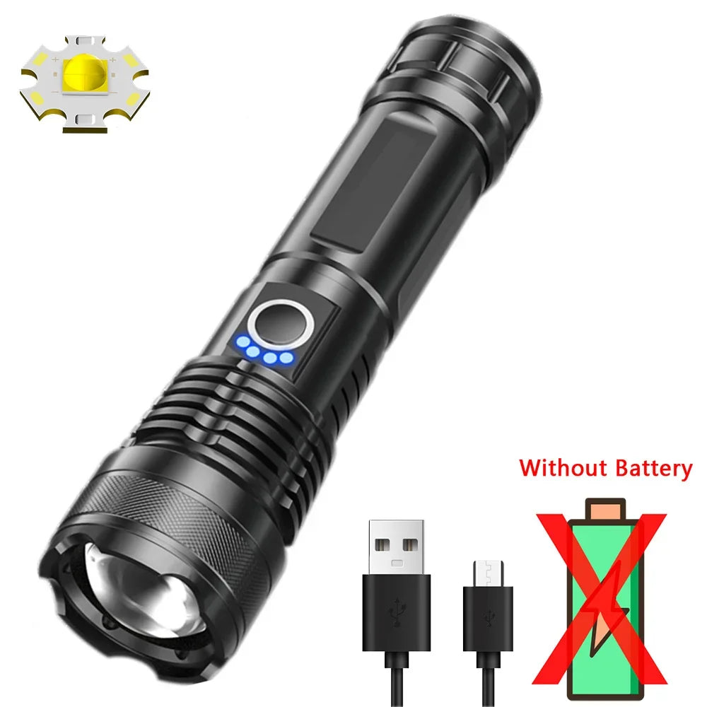 High Power Led Flashlights Long Shot Zoom Super Bright Flashlight Led USB Rechargeable Very Strong Led Flashlight For Camping