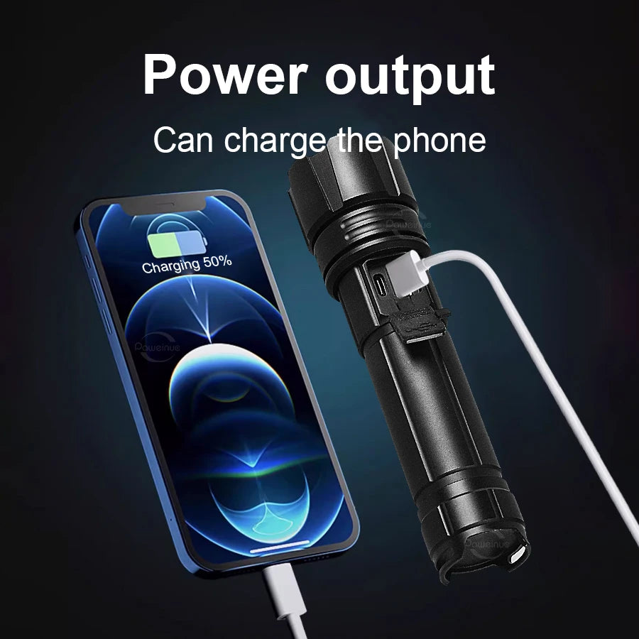 Most Powerful High Power Led flashlight 1000000LM XHP360 Rechargeable Led Flashlight Zoom Outdoor Tactical Lantern Hunting Torch