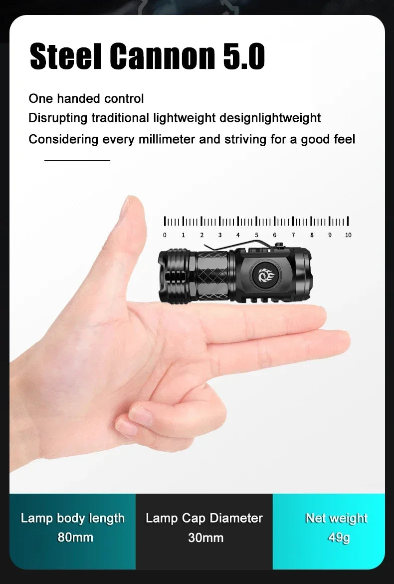 High Strong Power LED Flashlight Built-in Battery Type-C Rechargeable with Pen Clip Torch Outdoor Camping Emergency Lantern