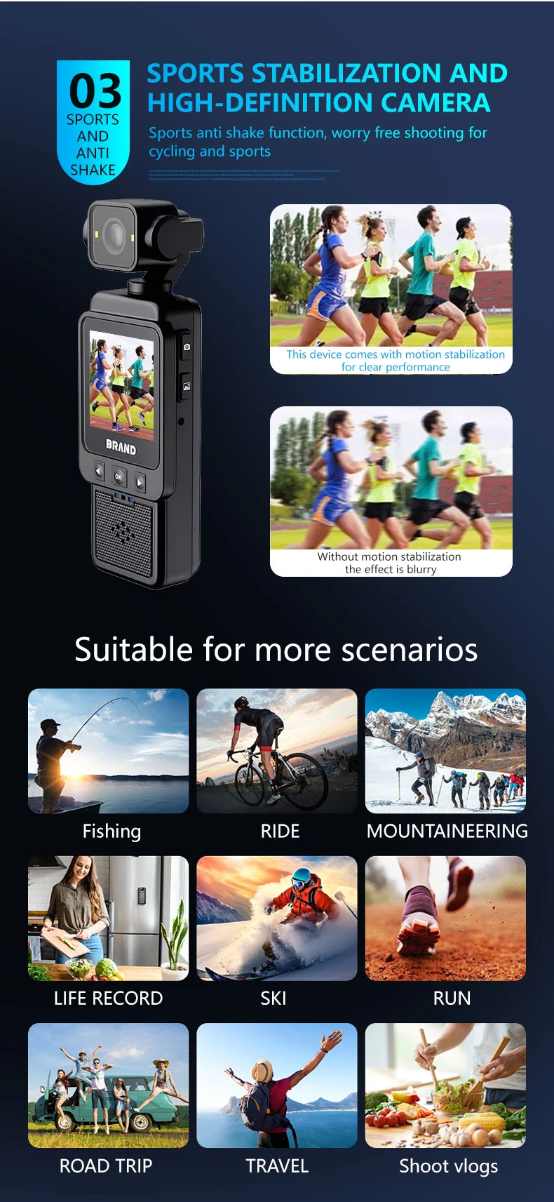 1080P Handheld Sports Pocket Camera HD Display 180° Rotatable WiFi Wireless Video Recorder Built-in Fill Light Motion Camera