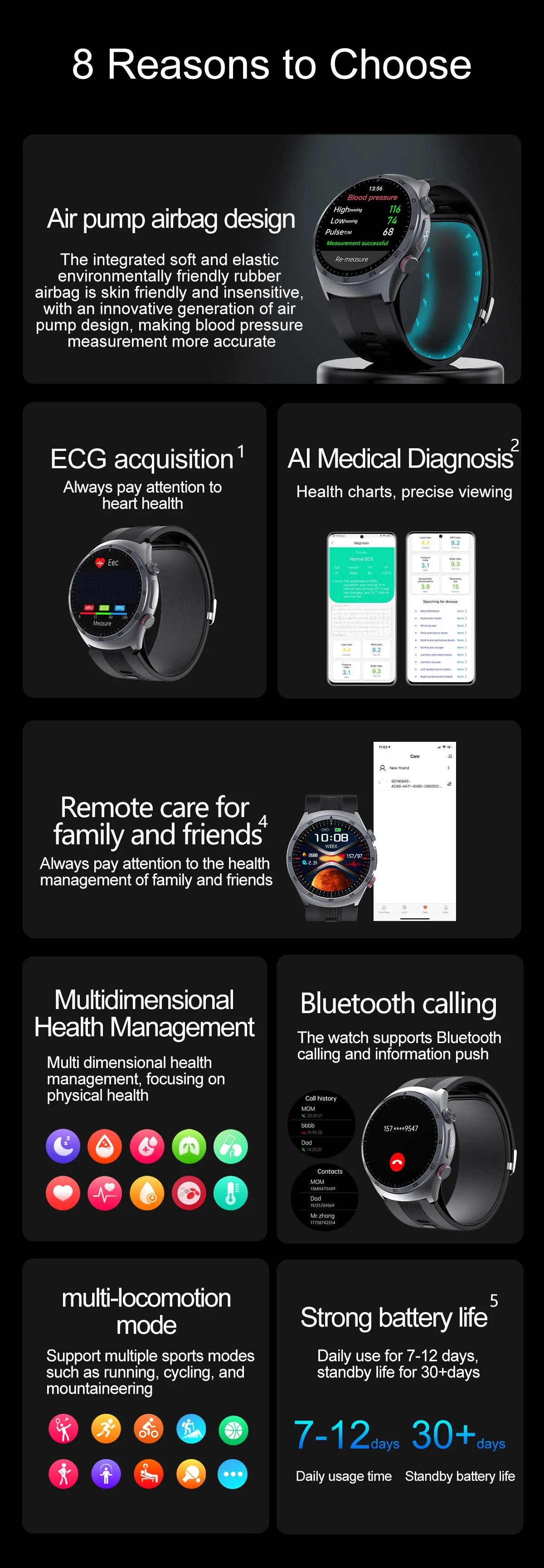 Airbag Smart Watch 2025 New Health watch men Air pump True Accurately Blood Pressure watches Uric Acid Blood Lipids