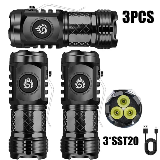 High Strong Power LED Flashlight Built-in Battery Type-C Rechargeable with Pen Clip Torch Outdoor Camping Emergency Lantern
