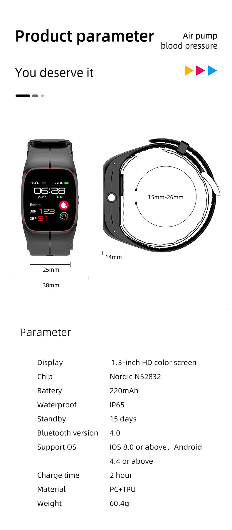 Medical Grade Smart Watch Air Pump Airbag Precise Sphygmomanometer Heart Rate Thermometer Monitor Wristband Elderly Health Watch