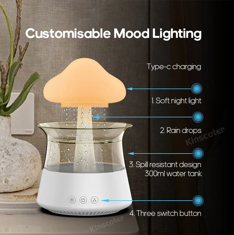 Rain Cloud Electric Air Humidifier 300ml Aroma Diffuser Zen Rain Water Drops Colorful Night Light Humidifier for Home Gift