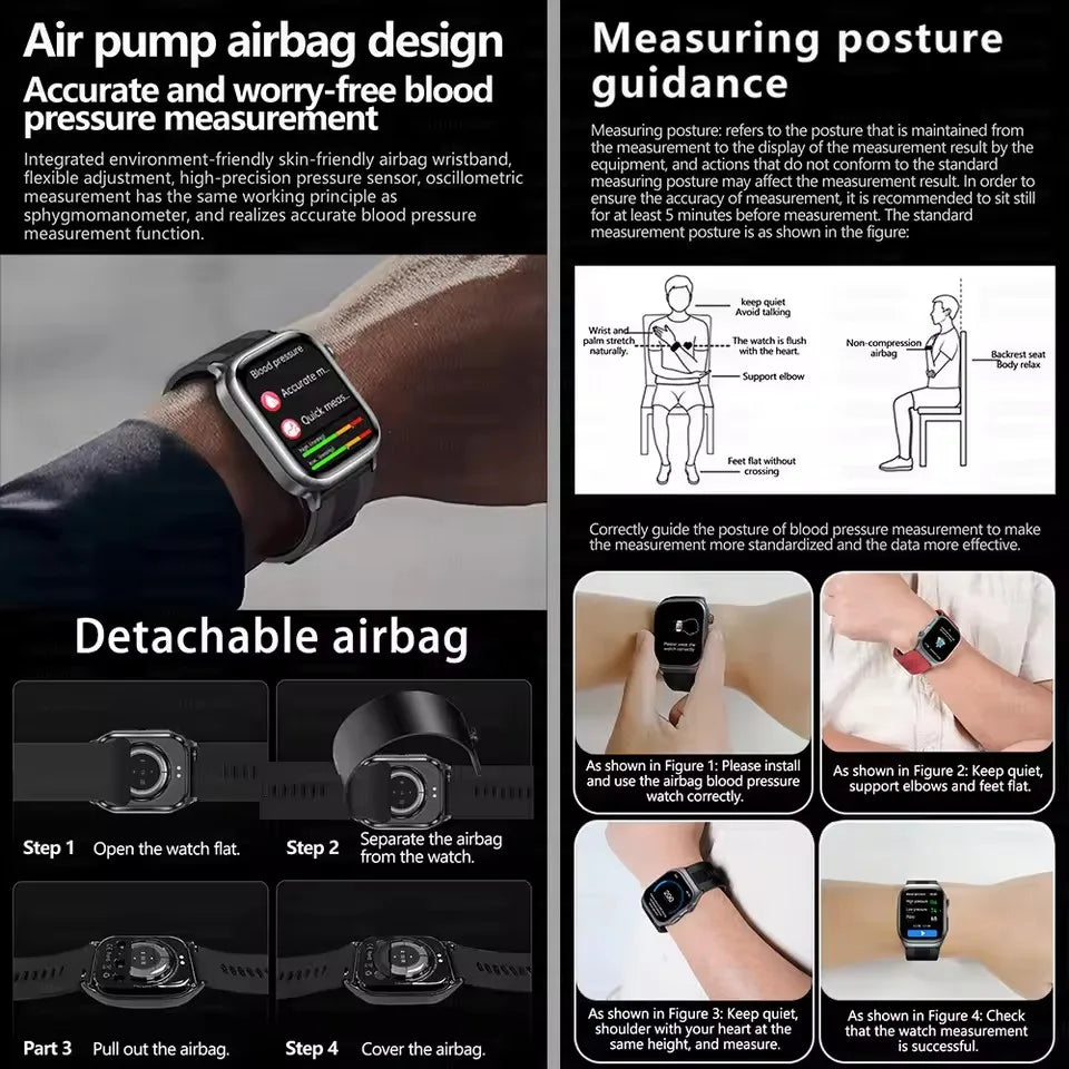 2025 New High-end Air Pump Lipid Smart Watch Men ECG+PPG Precise Blood Pressure Heart Rate BT Call NFC Health Watches