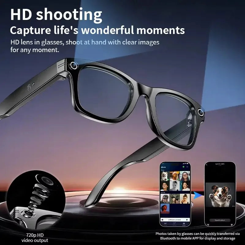2025 Smart Glasses Camera AI Translation Video Bluetooth Call Headphones Voice Assistant Outdoor Sport Sunglasses HD 800W Camera