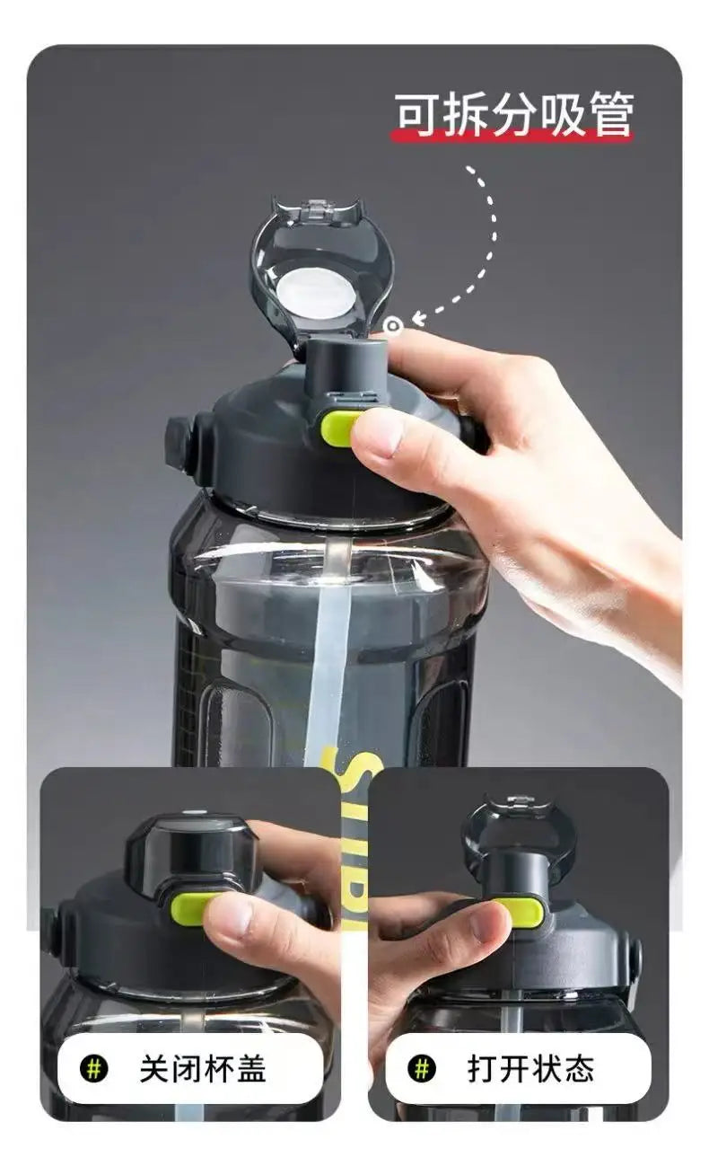 Large-capacity sports straw cup with Measurement markings, Portable, Minimalist, and Impact-resistant water bottle.