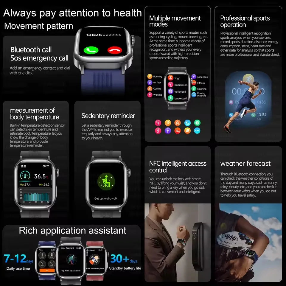 2025 New High-end Air Pump Lipid Smart Watch Men ECG+PPG Precise Blood Pressure Heart Rate BT Call NFC Health Watches