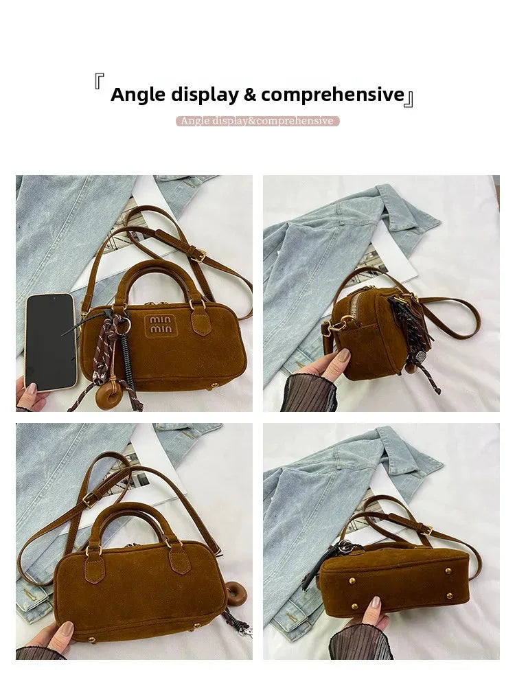 2025 New Fashionable dull Polish bag portable women's full retro crossbody bag shoulder bag popular