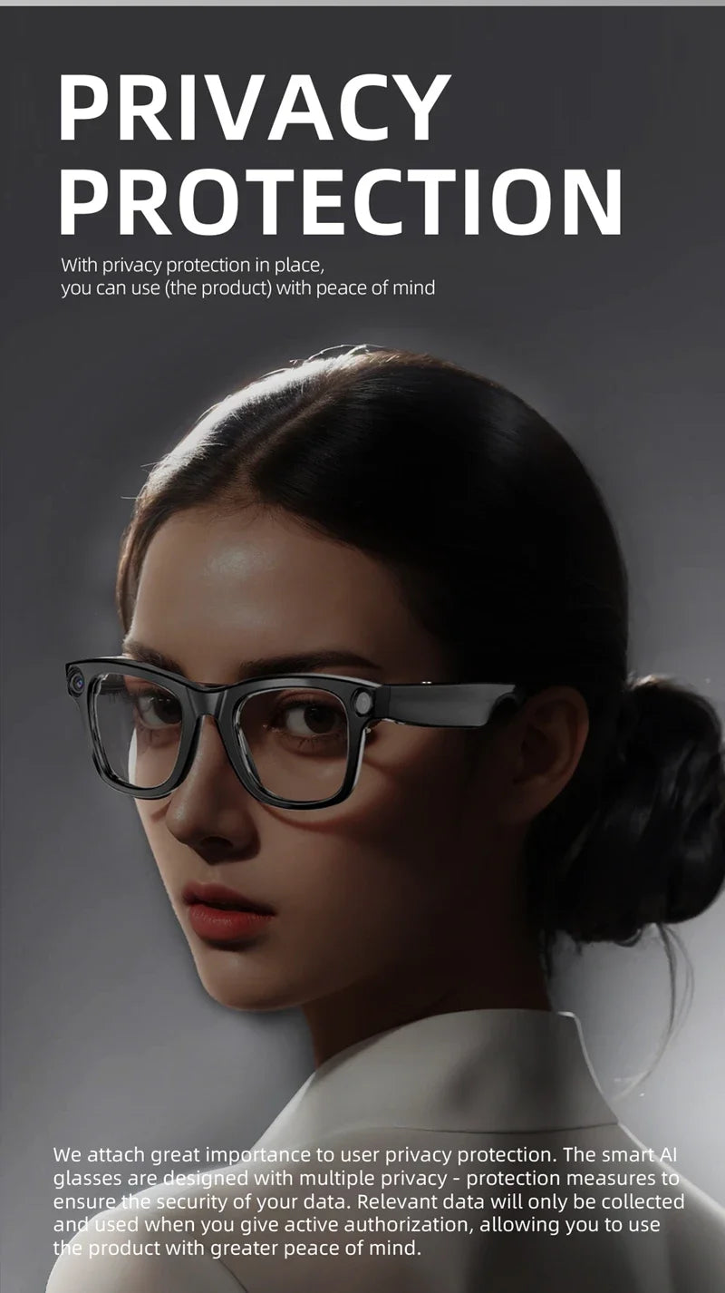 AI Smart Camera Glasses 6K HD 800W pixel Shooting Camera Photo Video Voice Call Translation Waterproof Bluetooth AI Glasses