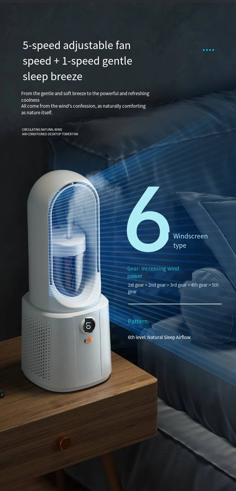 Bladeless Fan Portable Air Conditioner LED Display Desktop Bladeless Cooler Cooling Fans Tower Air Cooler for Office Bedroom