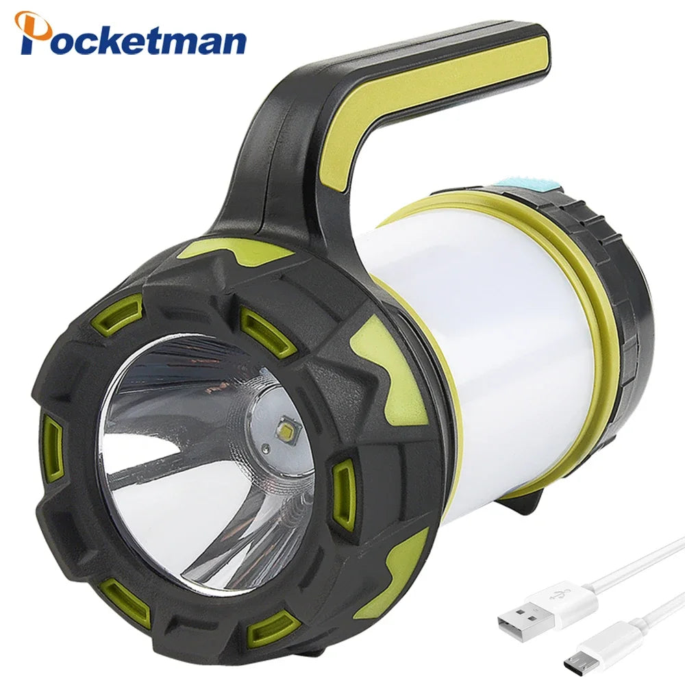 Super Bright USB Rechargeable Searchlight LED Flashlight Waterproof Ultra-Long Range Hand lamp Outdoor Hunting Fishing Light