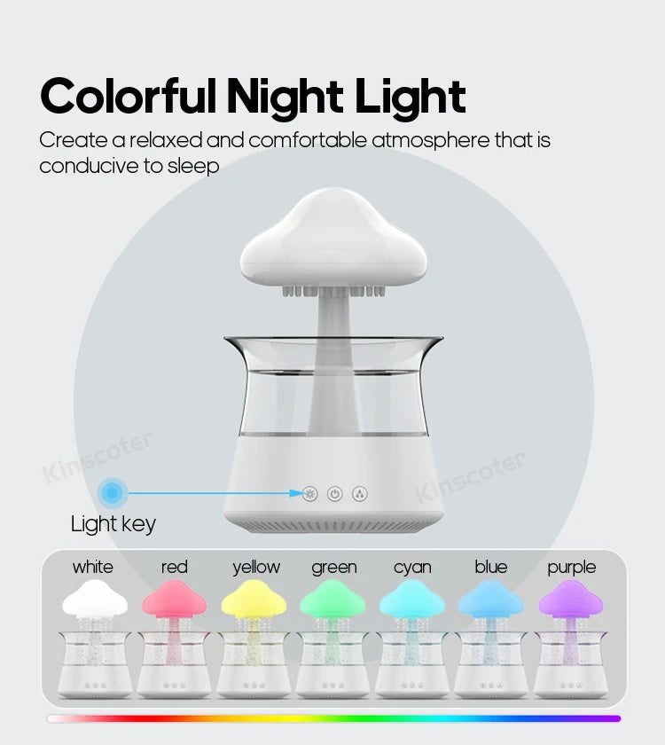 Rain Cloud Electric Air Humidifier 300ml Aroma Diffuser Zen Rain Water Drops Colorful Night Light Humidifier for Home Gift