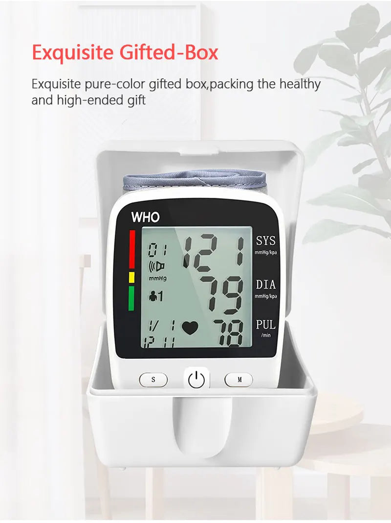Rechargeable Digital Blood Pressure Monitor Wrist Electronic Sphygmomanometer Tensiometer With LCD Display, 2 x 99 Memory