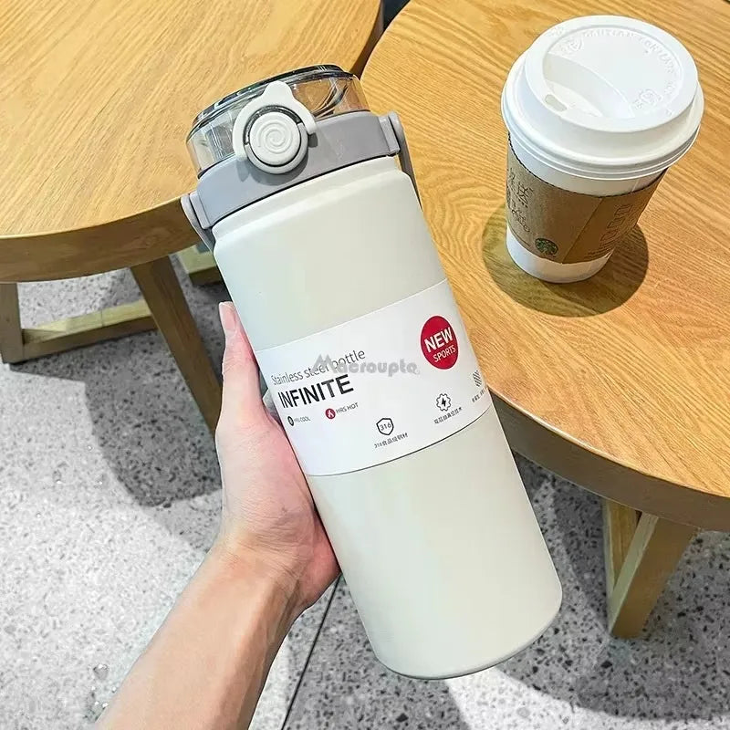 1.2L Large Capacity Bottle with Straw Stainless Steel Double Drinking Straw Thermal Water Bottle Keep Cold and Hot Thermos Cup