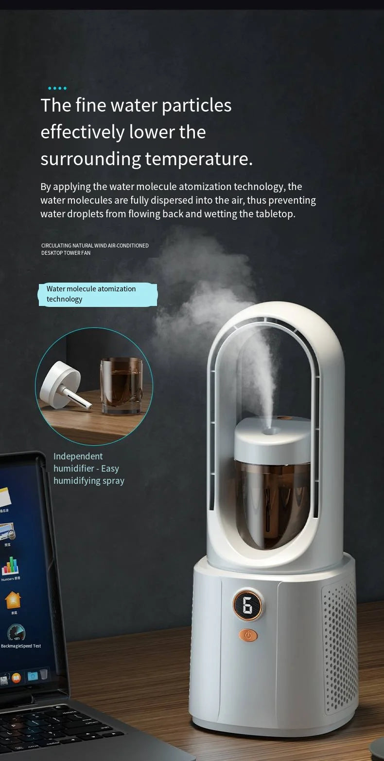 Bladeless Fan Portable Air Conditioner LED Display Desktop Bladeless Cooler Cooling Fans Tower Air Cooler for Office Bedroom
