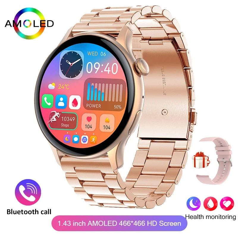 2024 True AMOLED Smart Watch Ladies Screen always Show Time 466*466 HD Health Tracker Voice Calling Smartwatch Women For Xiaomi