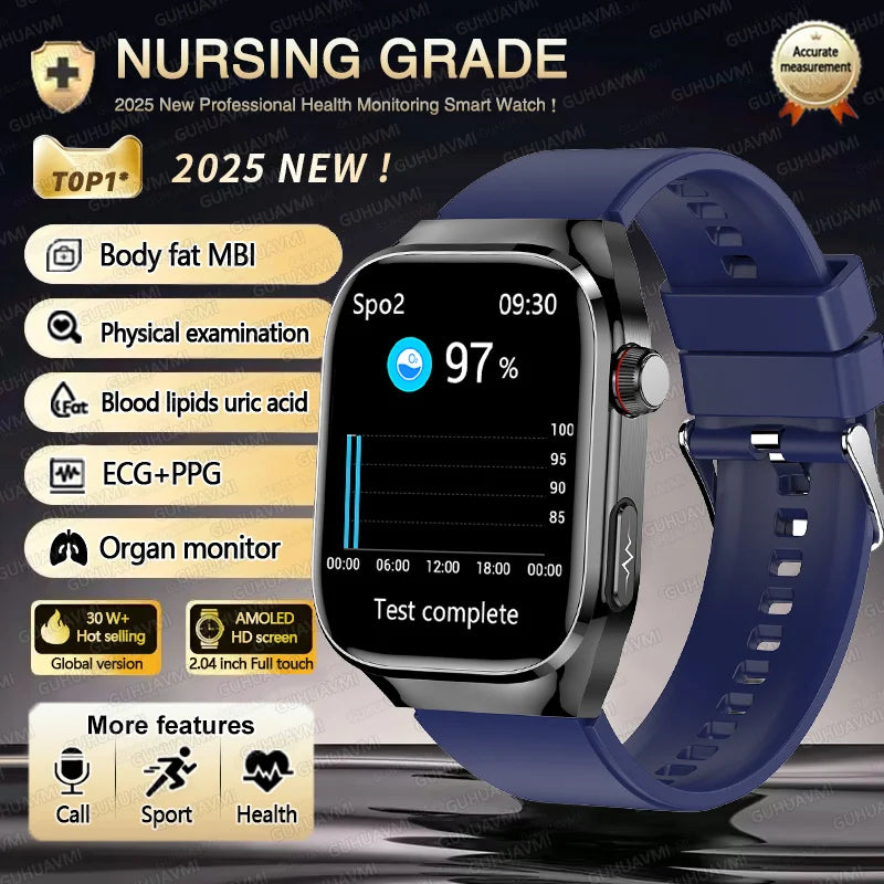 2025 New Three Highs Blood Pressure Smartwatch ECG Uric Acid Heart Rate Clock Body Analysis Health Monitoring Watches