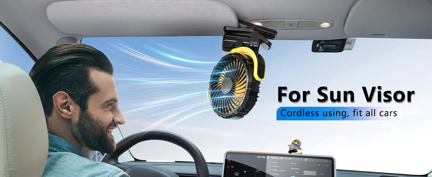 Eary Portable Car Clip On Fan Battery Operated 3 Speed Wind 900 Rotate Quiet Small Air Cooling Fan For Desk Camping Stroller Fan