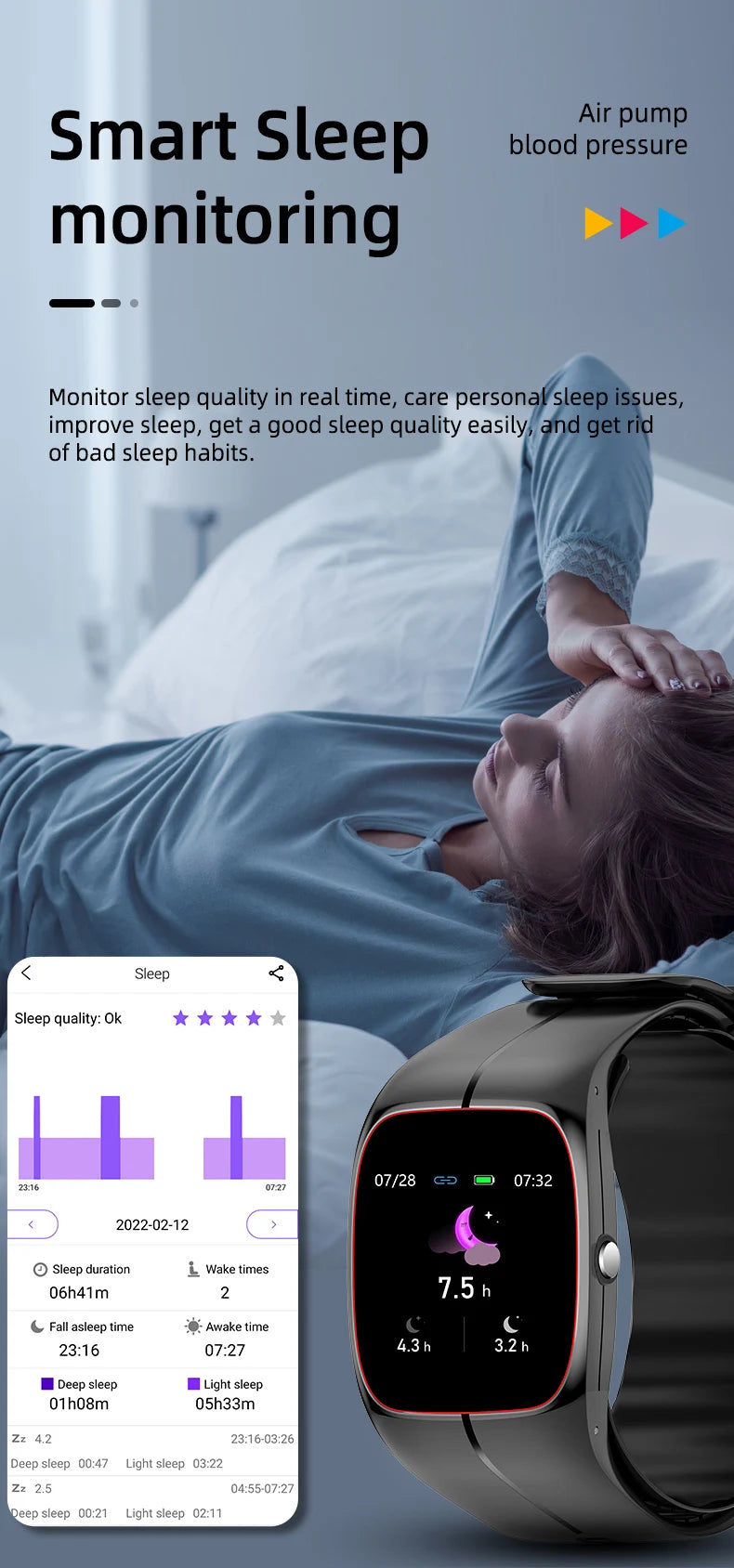 Medical Grade Smart Watch Air Pump Airbag Precise Sphygmomanometer Heart Rate Thermometer Monitor Wristband Elderly Health Watch