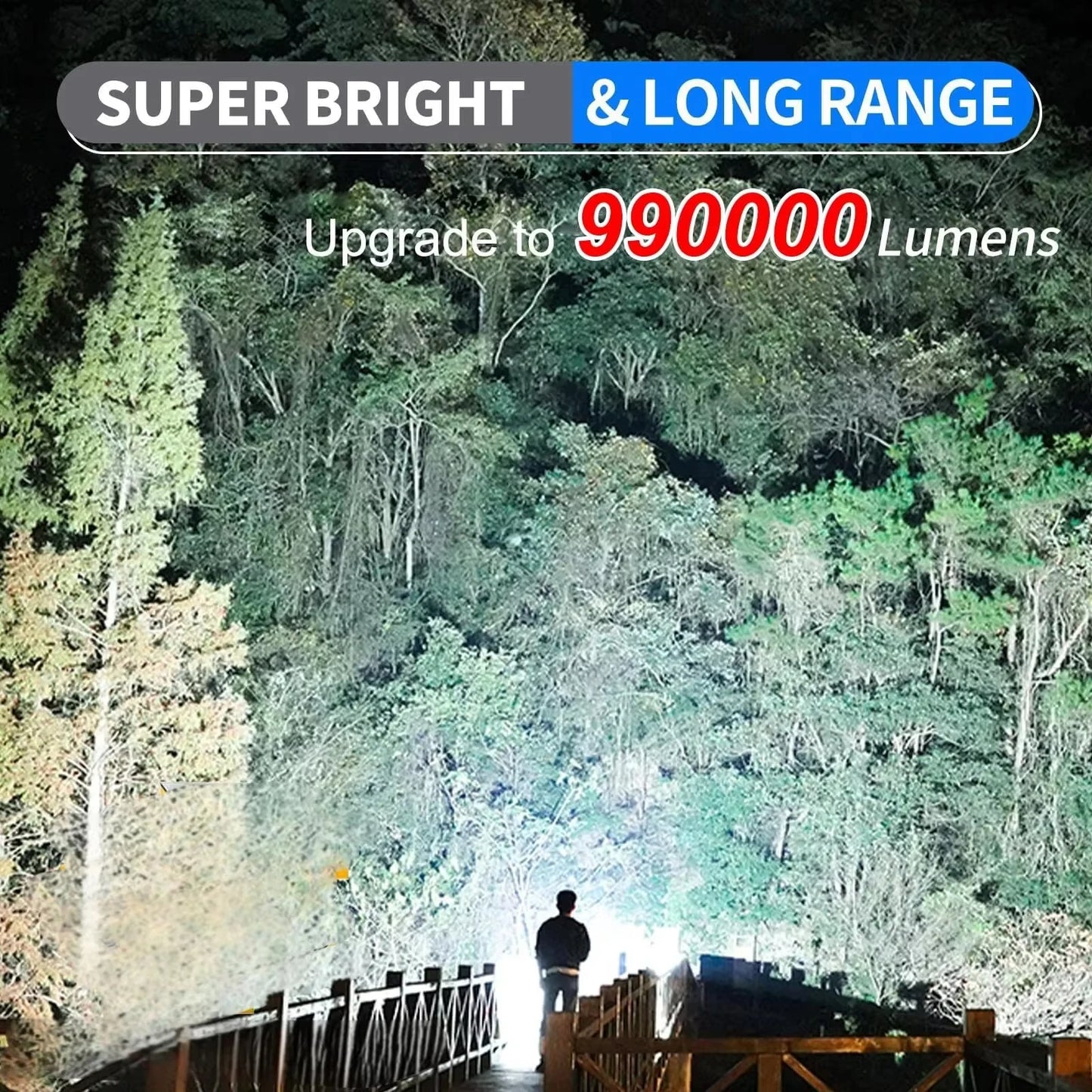 Powerful 200000 High Lumen LED Flashlight Super Bright Rechargeable Portable Ultra Power USB C Torch lamp Outdoor Emergency use