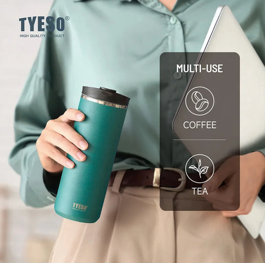 Tyeso French Press Thermoses Travel Mug 304 Stainless Steel Portable Cold Brew Coffee Maker Tea Infuser Double-Wall Insulated