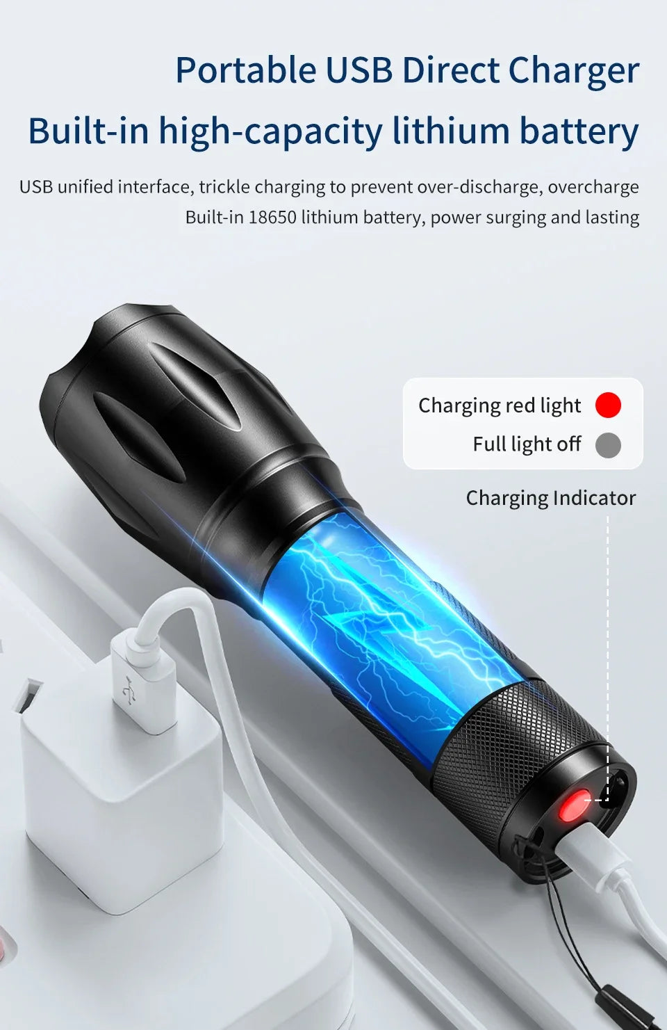 LED Aluminum Flashlight Outdoor Adventure Sports Emergency Flashlight Premium Black Color Changeable Light Compact and Portable
