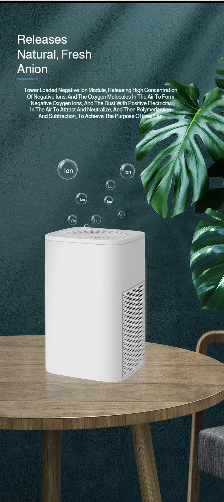 Air Purifier Smoke Odor Negative Ion Generator Household HEPA Air Purifier Efficient Purifying Air Formaldehyde for Car and Room