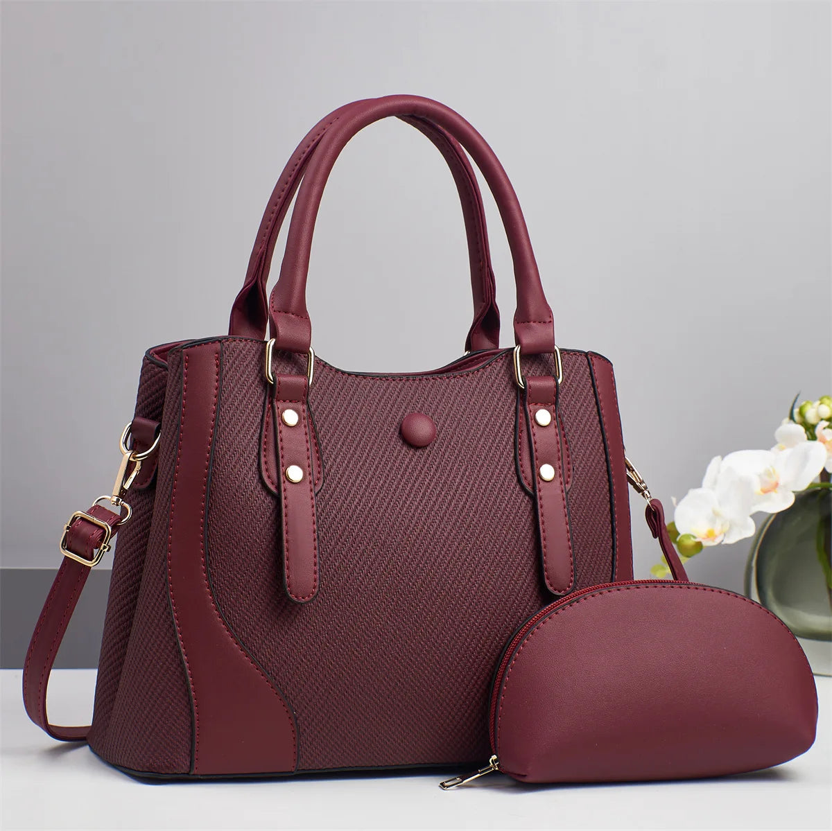 2pcs/set Vintage Women Handbag Composite Bags Multifunctional High Quality PU Leather Tote Ladies Shoulder Crossbody Bag