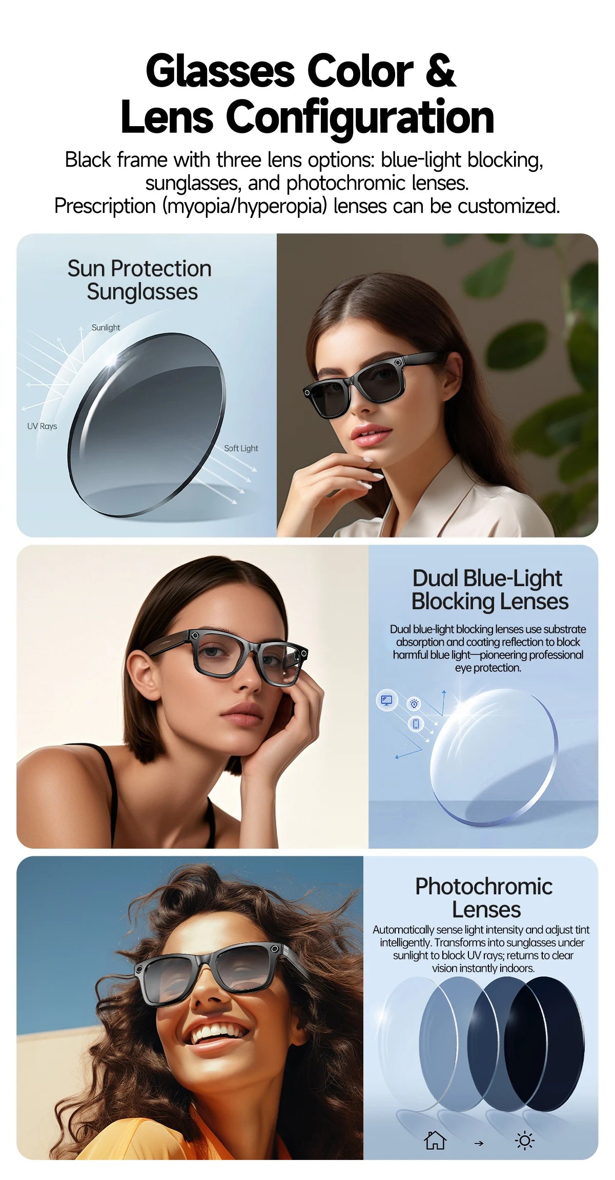 LIGE 800W Pixels Smart Glasses Recording Videos AI Photo Recognition Answer Translation 270mAh IP65 Waterproof Bluetooth Glasses