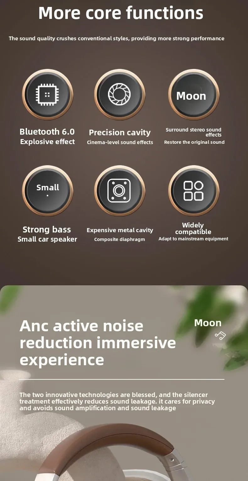 Wireless Headset Bluetooth 5.3 Retro Headphones HIFI Stereo Noise Canceling Earphone Long Standby Stylish Comfortable Headphones