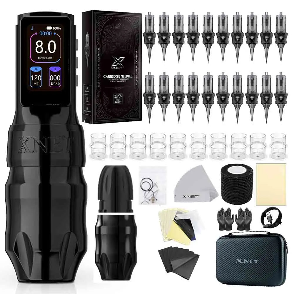 Xnet Titan Max Wireless Tattoo Machine kit 20Pcs Needles Set Coreless Motor Multi-Function Touchscreen Battery 1-12V For Tattoo