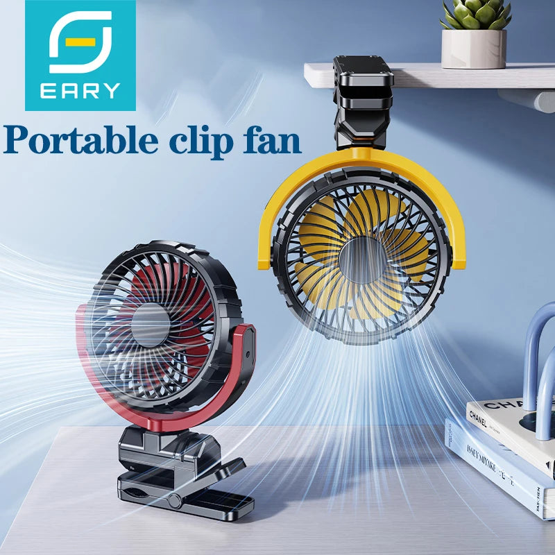 Eary Portable Car Clip On Fan Battery Operated 3 Speed Wind 900 Rotate Quiet Small Air Cooling Fan For Desk Camping Stroller Fan