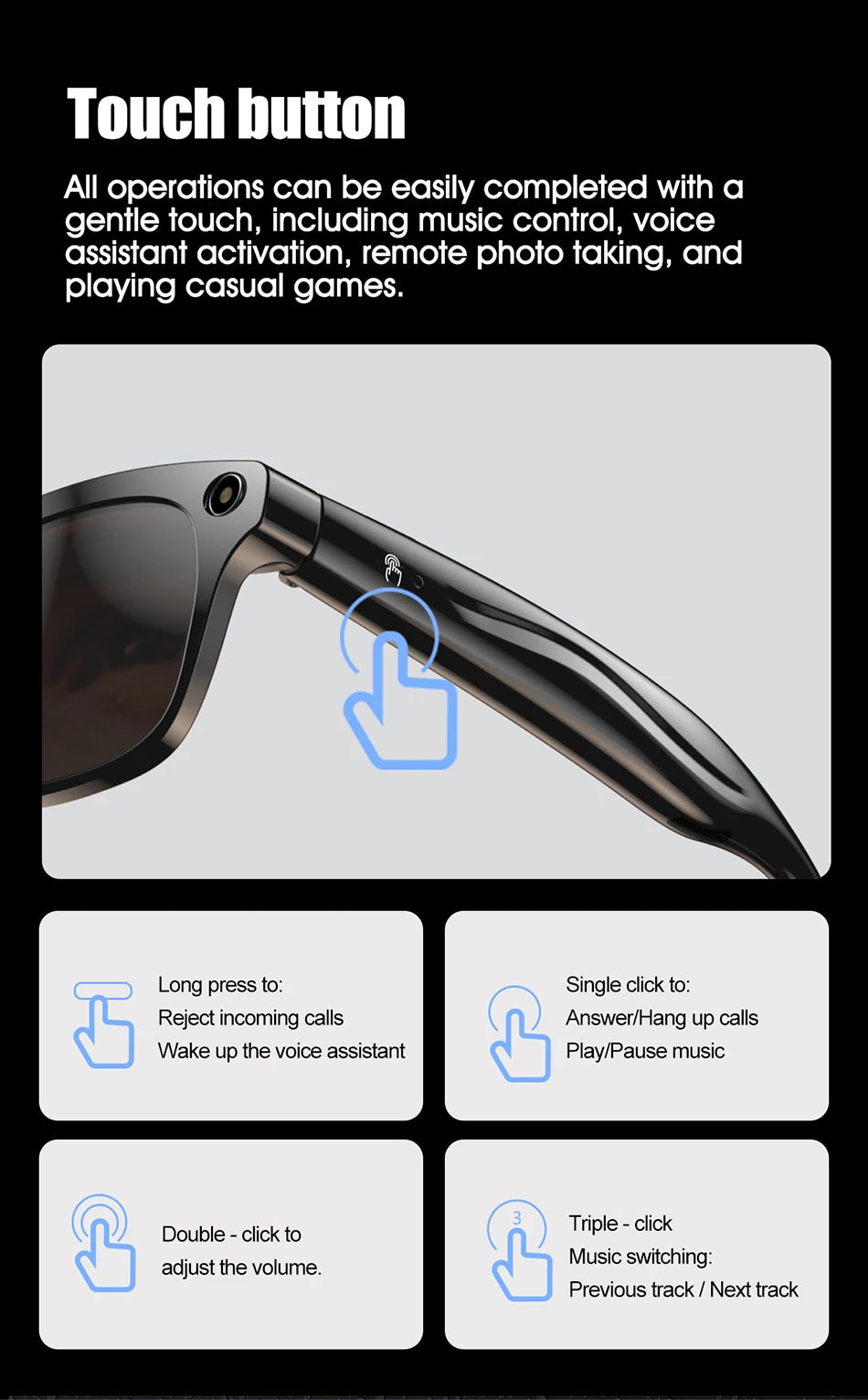 2025 Classic AI Smart Glasses 100MP Camera Waterproof Bluetooth Call Playing Music Sports Glasses Identify Pictures Use ChatGPT