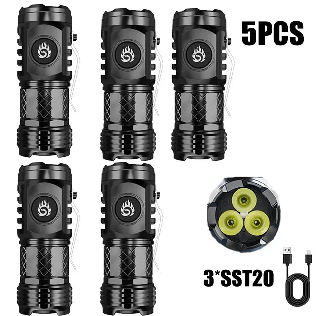 High Strong Power LED Flashlight Built-in Battery Type-C Rechargeable with Pen Clip Torch Outdoor Camping Emergency Lantern