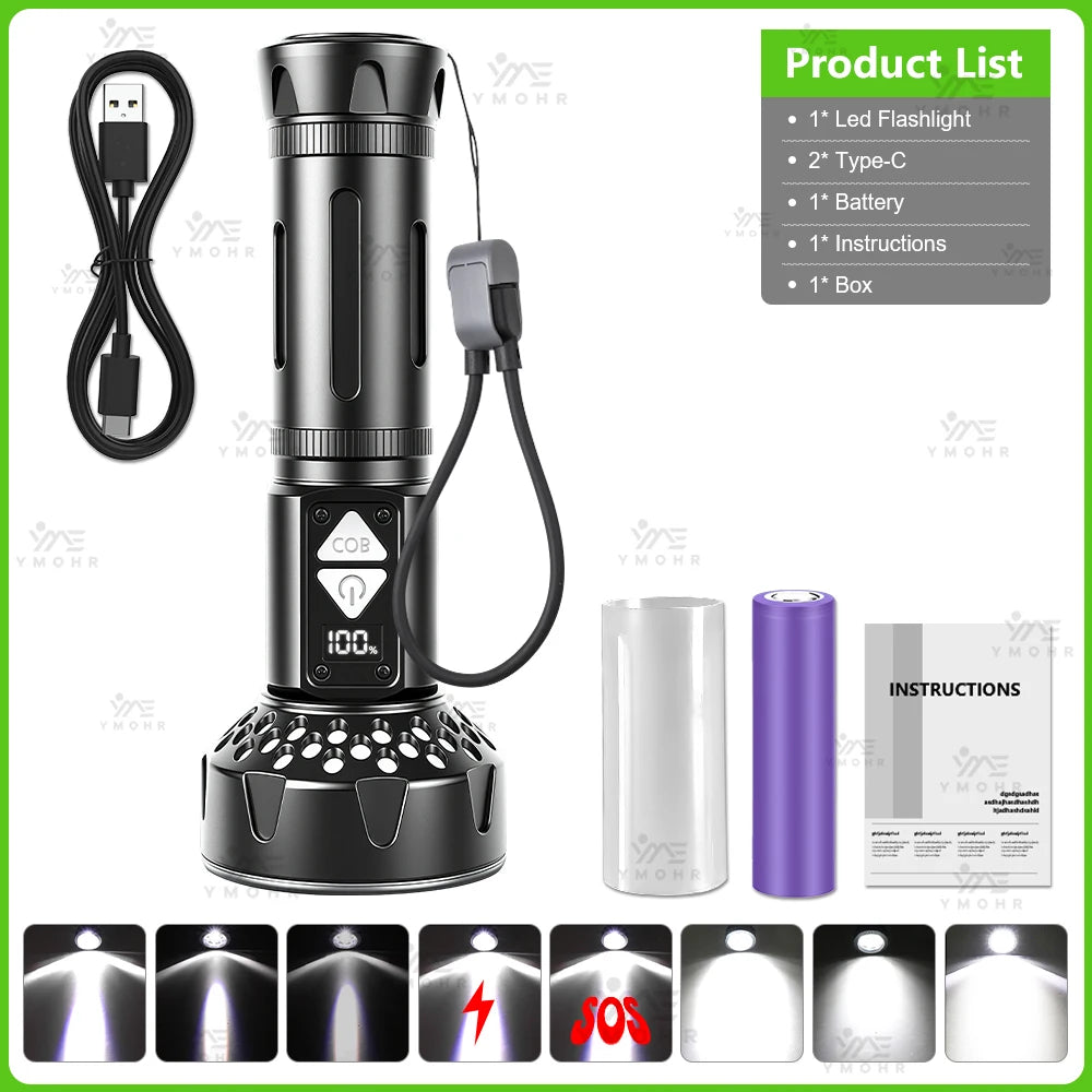 High Power LED Flashlights Built-in battery USB Rechargeable Strong Hand Light Multifunctional Torch Lamp For Emergency Camping