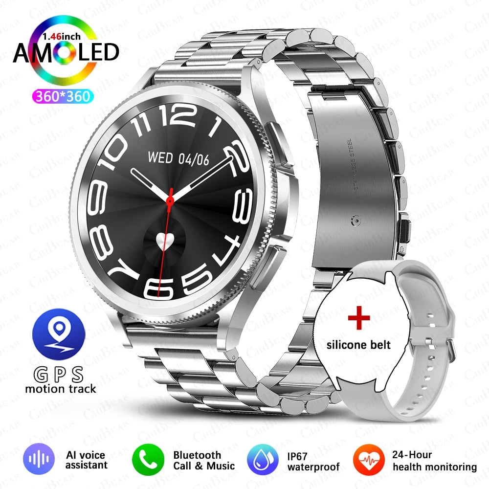 2025 New Watch 6 Classic Smartwatch Men GPS Sports Amoled Screen Heart Rate Waterproof Bluetooth Call Music Smart Watch Women