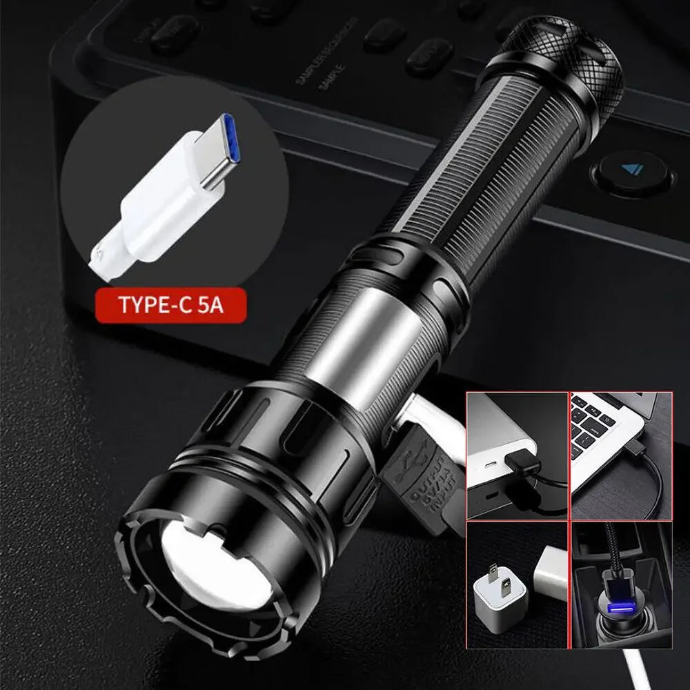 1000000LM Most Powerful Led Flashlight Rechargeable LED Flashlights High Power Zoom Torch Long Range 3000m Tactical Lantren
