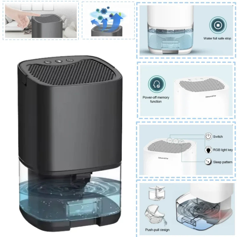 Smart Air Purifier Portable Silent Dehumidifier Home Dehumidifier Dryer Bedroom Office Kitchen Deodorizer Dryer US Plug