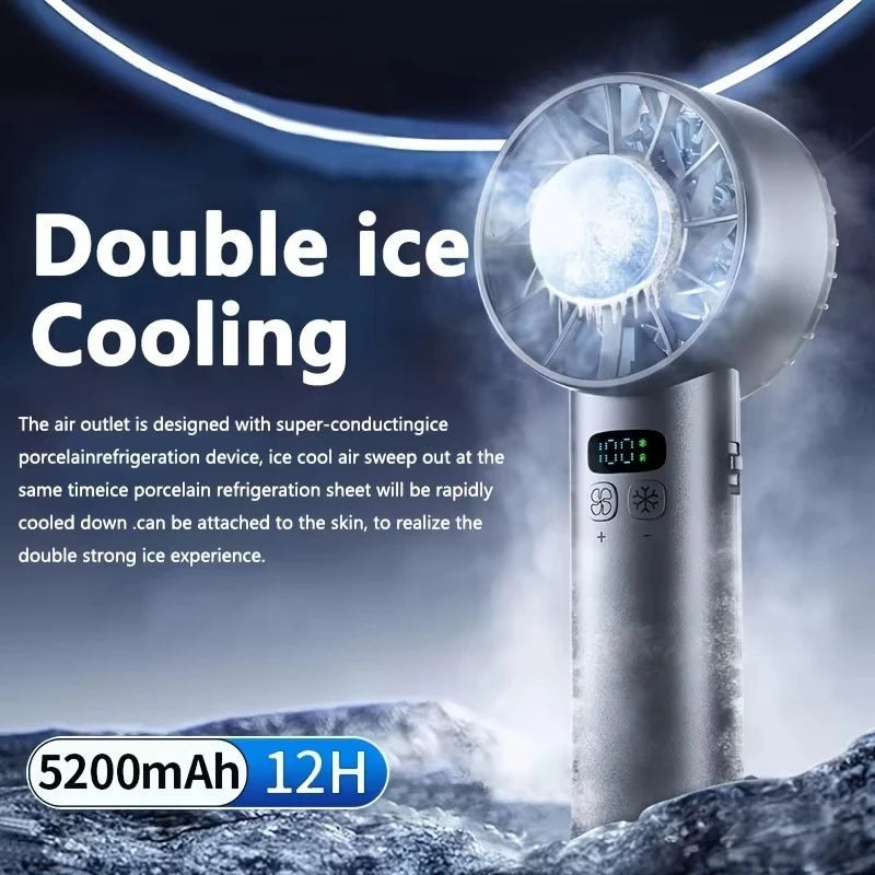5200mAh Portable mini Fan 100 Wind Speeds Instant Cooling with Ice Mode Handheld fan USB Rechargeable electric fans Camping Fan