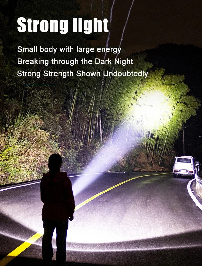 High Strong Power LED Flashlight Built-in Battery Type-C Rechargeable with Pen Clip Torch Outdoor Camping Emergency Lantern