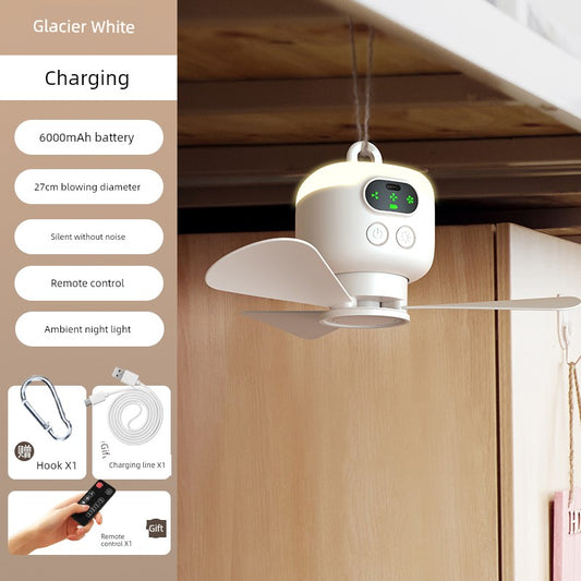 Small Electric Fan USB Rechargeable Small Night Lamp Ceiling Fan Wireless Ultra-Quiet Household Outdoor Camping Tent Mosquito Net Mini-Portable Bedroom Ceiling Fan Lights