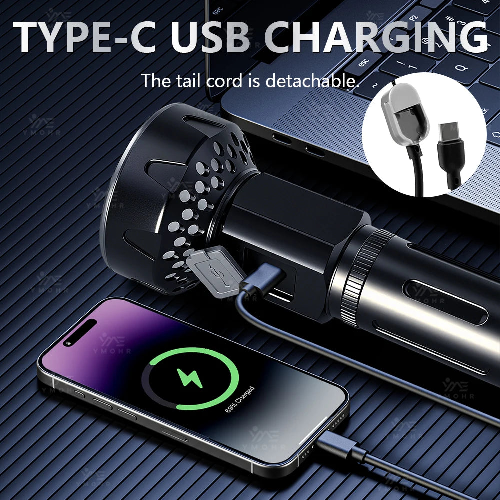 High Power LED Flashlights Built-in battery USB Rechargeable Strong Hand Light Multifunctional Torch Lamp For Emergency Camping