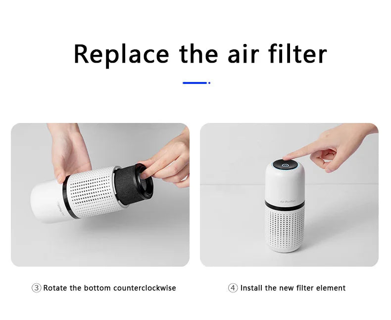 Portable Car Air Purifier USB Rechargeable Fresh Air Negative Ion Cleaner Oxygen Removes PM2.5 Smoke Odors Ionizer Cleaner