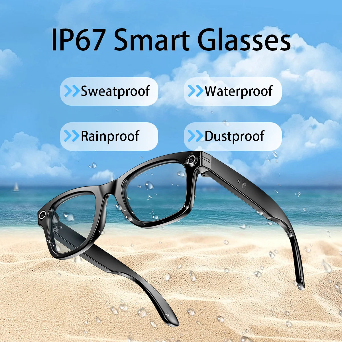 Smart Glasses With AI,Bluetooth Music Glasses With 140+ Translation,Anti-Blue Light Lenses,Camera Glasses For Travel, Meeting