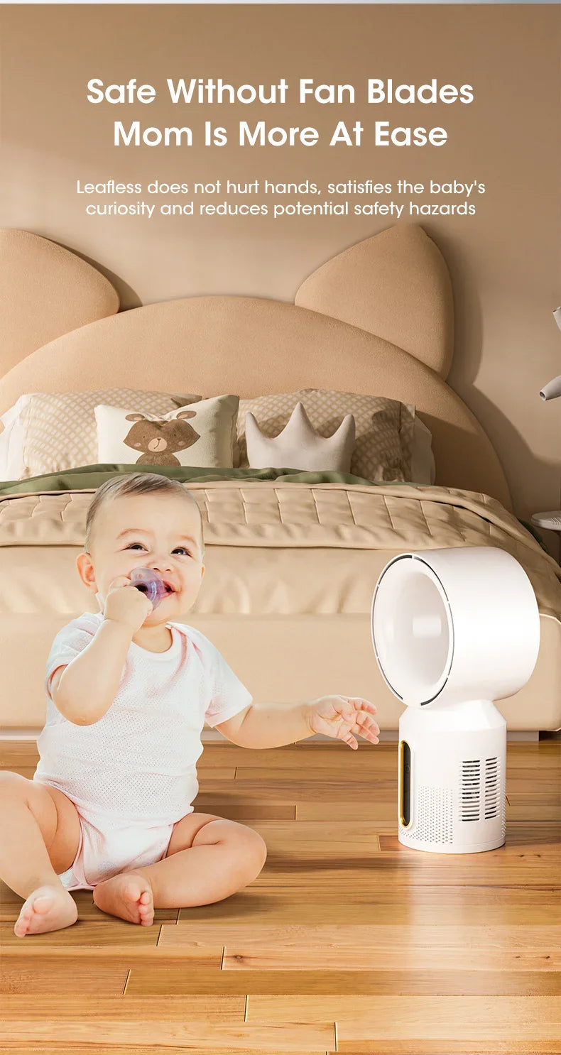 Electric Rechargeable Fan Bladeless Floor Standing Fan Cooling Child Safety Tower 3000mAh Fan Household Air Cooler 5 Gears
