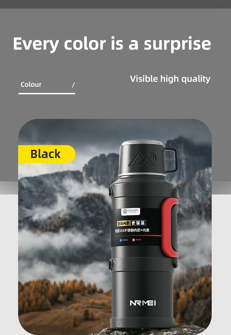 Stainless Steel Thermos Bottle with Handle Outdoor Portable Large Capacity Thermal Water Bottle ,Keep Hot and Cold for 72H