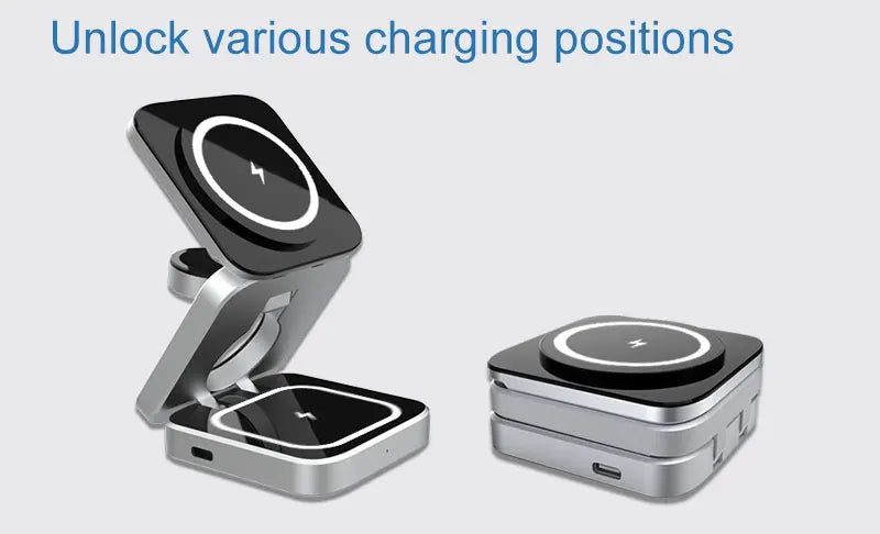 Magnetic Wireless Charging Station Foldable 3-in-1 for iPhone 12~15 Series AirPods iWatch Portable Travel Charger