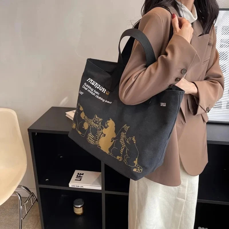 Women's Lady Canvas Tote Bag Fashionable Spacious Durable Shoulder Bag with Zipper Closure and Classic Design Perfect for Work